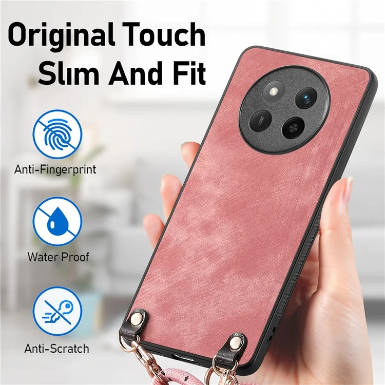 Capa para Honor X60 Pro 5G Textura retrô revestida de couro PC+TPU com corda de suspensão - Roxo