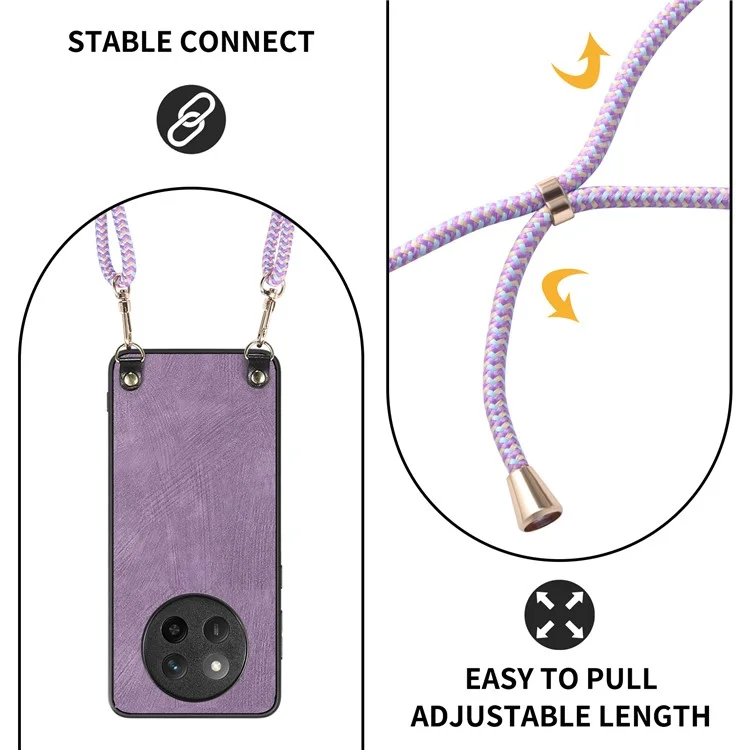 Capa para Honor X60 Pro 5G Textura retrô revestida de couro PC+TPU com corda de suspensão - Roxo