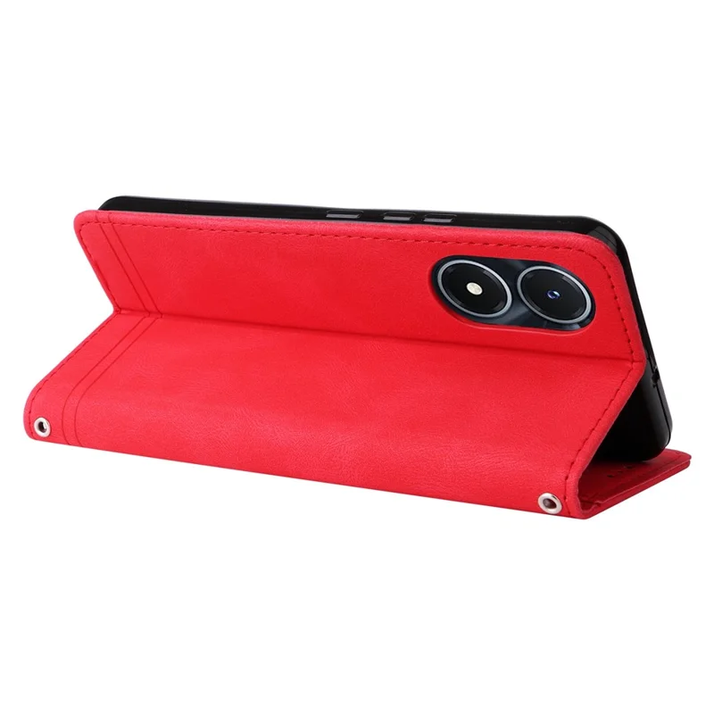 For vivo Y02s 4G / Y16 4G Leather Wallet Cases Skin Touch Phone Cover Stand with Strap - Red