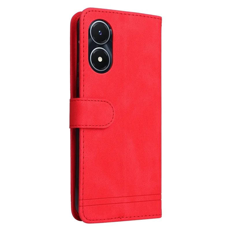 For vivo Y02s 4G / Y16 4G Leather Wallet Cases Skin Touch Phone Cover Stand with Strap - Red