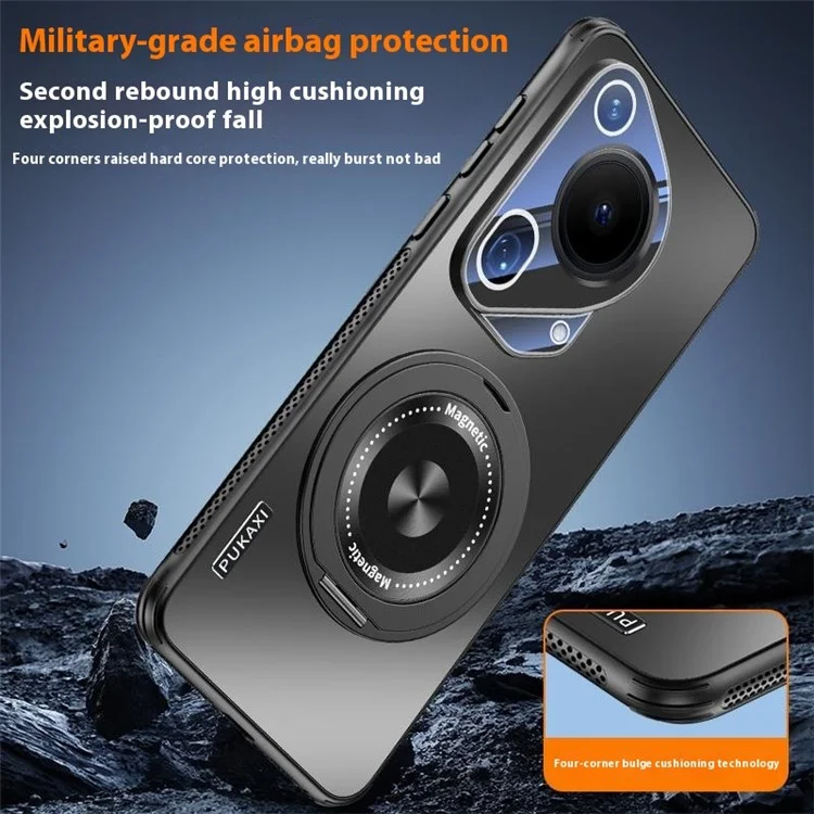 Coque Huawei Pura 70 Ultra compatible avec MagSafe, avec support, en TPU et PC avec dissipation de chaleur - Noir