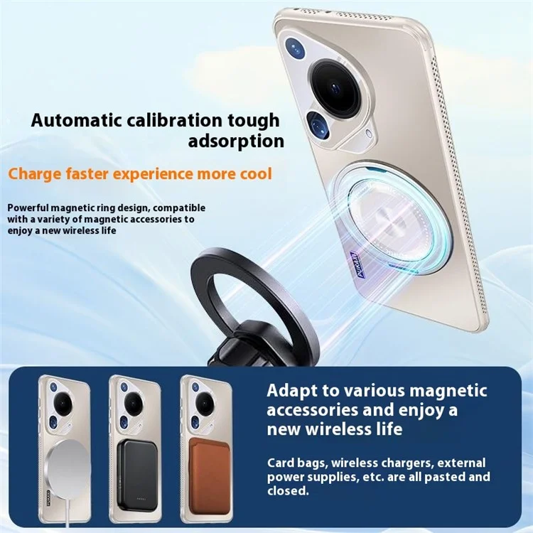 Coque Huawei Pura 70 Ultra compatible avec MagSafe, avec support, en TPU et PC avec dissipation de chaleur - Noir