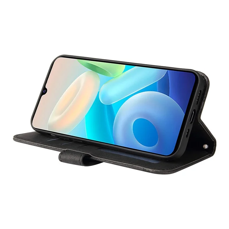Pour Vivo Y75 4G / V23e 4G / Lignes en Cuir PU à Touche 5G 5G Table PU Imprestements Mateur de Cas Magnetique Motre Metal Metal Flip Stand Téléphone Couvert - le Noir