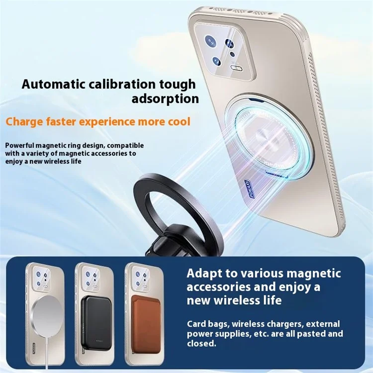Étui pour Xiaomi 13 compatible avec MagSafe, support intégré, dissipation de chaleur en TPU et PC - Noir