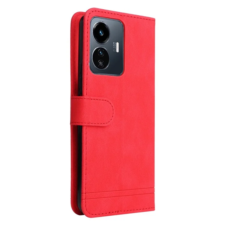 For vivo Y77 5G / Y77e 5G / Y77e (t1) 5G / iQOO Z6 Lite 5G Leather Wallet Cases Skin Touch Phone Cover Stand with Strap - Red
