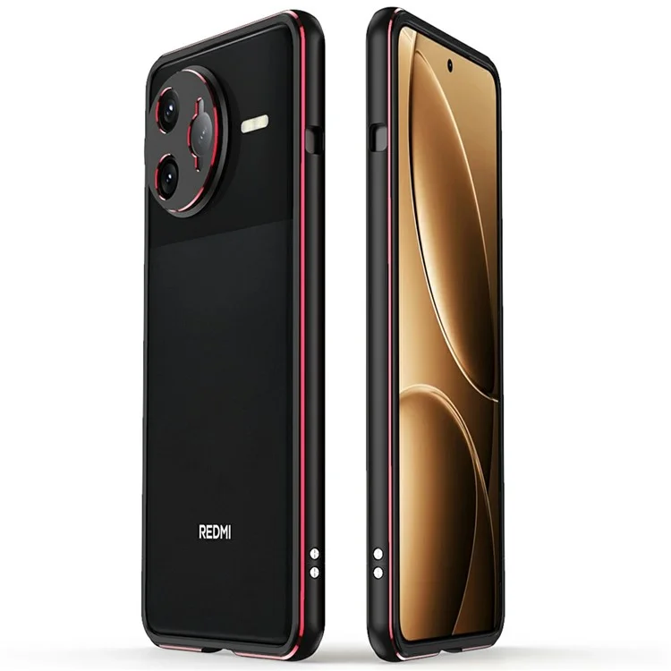 Чехол-бампер для Xiaomi Redmi K80 Pro 5G с металлической рамкой и защитой камеры - черный / красный
