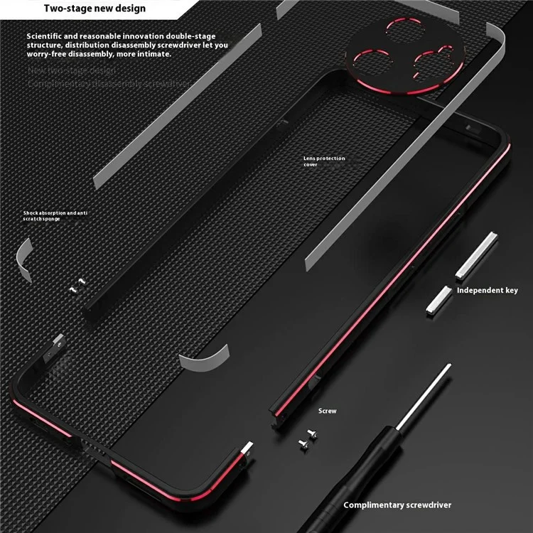 Чехол-бампер для Xiaomi Redmi K80 Pro 5G с металлической рамкой и защитой камеры - черный / красный