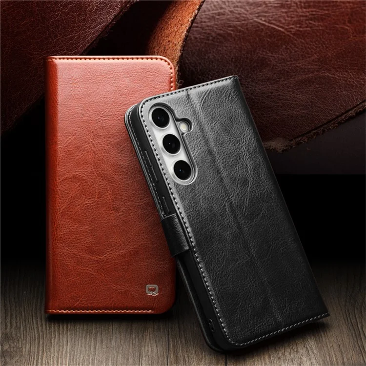 Compre em grande quantidade QIALINO Capa para Samsung Galaxy A36 5G com suporte para cartão, em couro genuíno de vaca, com suporte para celular - Marrom