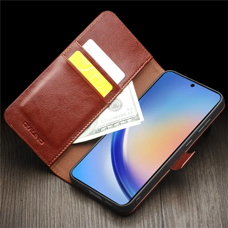 Compre em grande quantidade QIALINO Capa para Samsung Galaxy A36 5G com suporte para cartão, em couro genuíno de vaca, com suporte para celular - Marrom