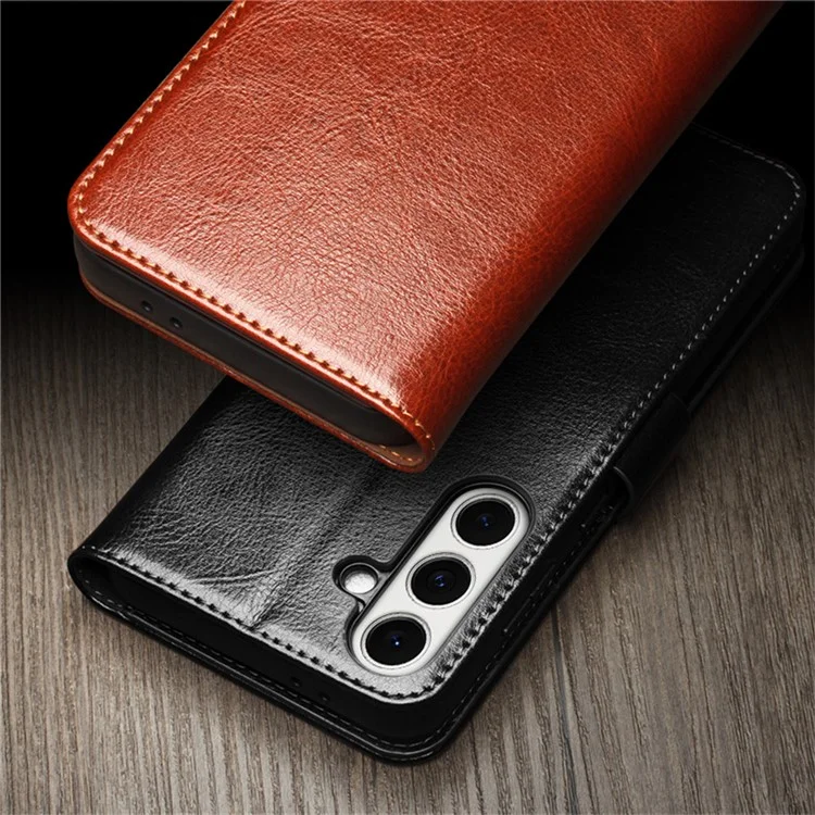 Compre em grande quantidade QIALINO Capa para Samsung Galaxy A36 5G com suporte para cartão, em couro genuíno de vaca, com suporte para celular - Marrom
