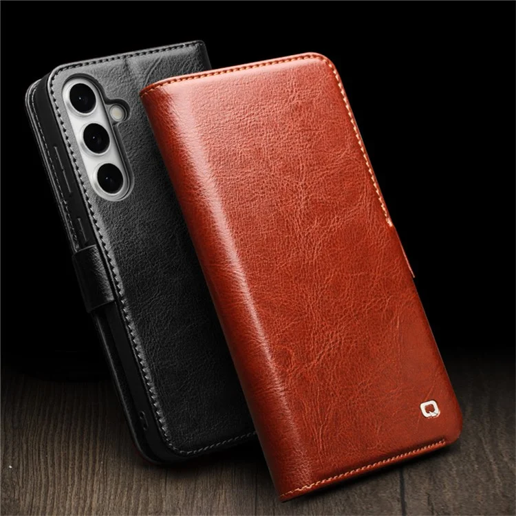Compre em grande quantidade QIALINO Capa para Samsung Galaxy A36 5G com suporte para cartão, em couro genuíno de vaca, com suporte para celular - Marrom