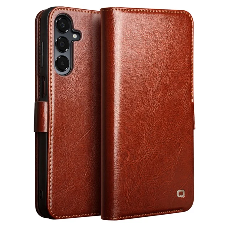 Compre em quantidade QIALINO Para Samsung Galaxy A16 5G / A16 4G Capa com Porta-Cartões Couro Genuíno de Vaca Suporte para Telefone - Marrom