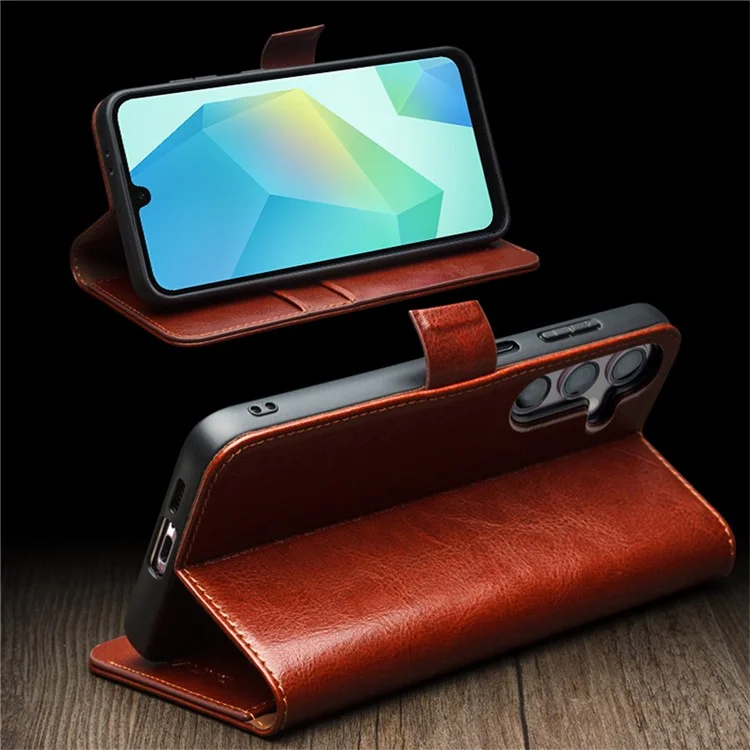 Compre em quantidade QIALINO Para Samsung Galaxy A16 5G / A16 4G Capa com Porta-Cartões Couro Genuíno de Vaca Suporte para Telefone - Marrom