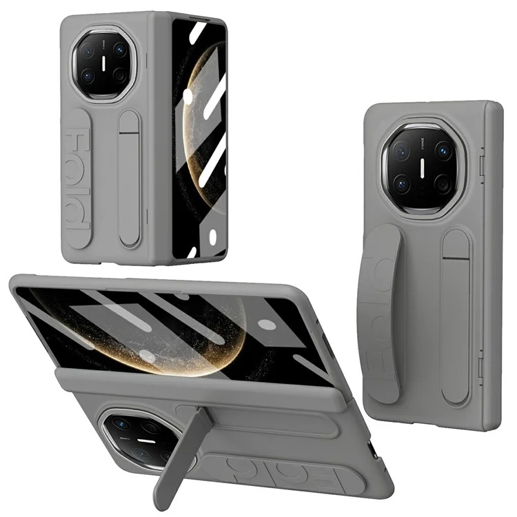 Custodia per Huawei Mate X6 con supporto, cinturino da polso, cover in PC e pellicola in vetro temperato - Grigio