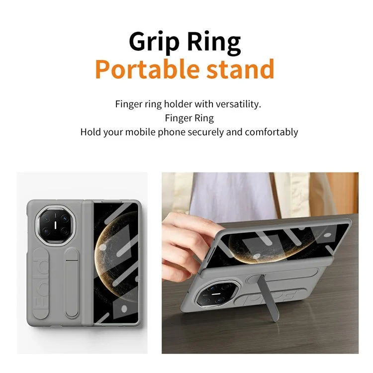 Custodia per Huawei Mate X6 con supporto, cinturino da polso, cover in PC e pellicola in vetro temperato - Grigio