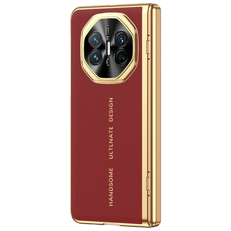 For Huawei Mate X6 Case PU Leather+PC Electroplating Phone Cover with Tempered Glass Screen Film - Red