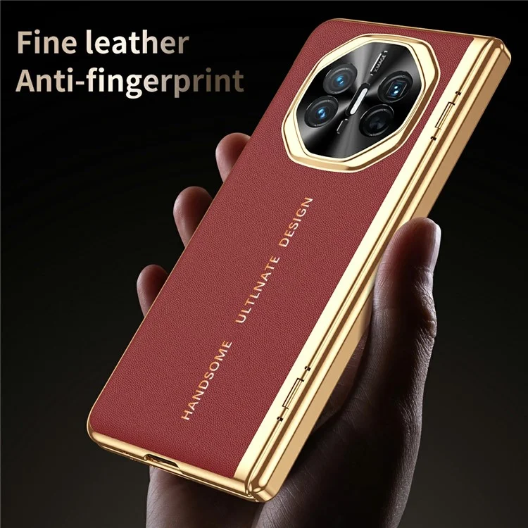 For Huawei Mate X6 Case PU Leather+PC Electroplating Phone Cover with Tempered Glass Screen Film - Red