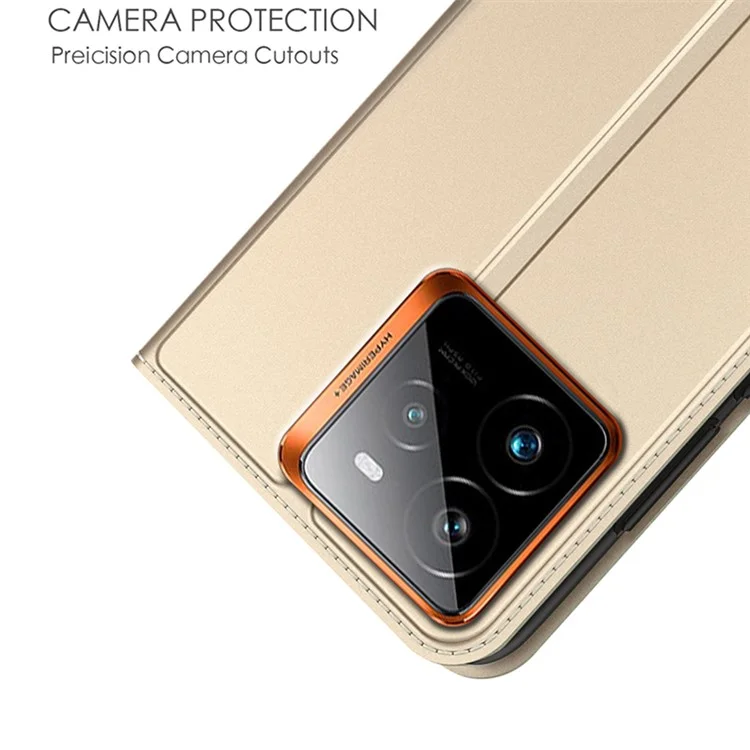 Для Realme GT 7 Pro 5G Чехол из искусственной кожи с держателем для карт, подставкой и магнитным замком - Золотой
