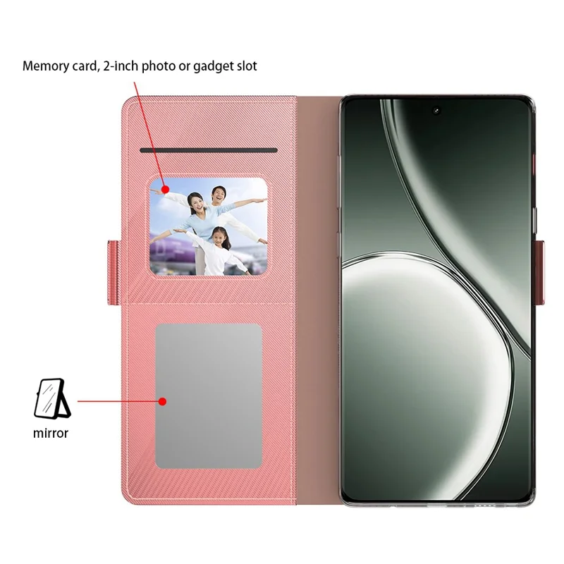 For Realme Note 60 Case Stand PU Leather Phone Cover Card Holder Mirror - Rose Gold