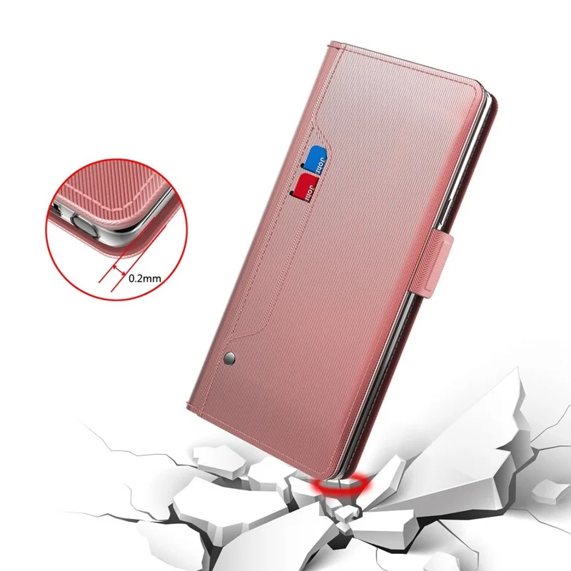 For Realme Note 60 Case Stand PU Leather Phone Cover Card Holder Mirror - Rose Gold