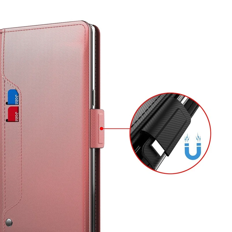 For Realme Note 60 Case Stand PU Leather Phone Cover Card Holder Mirror - Rose Gold
