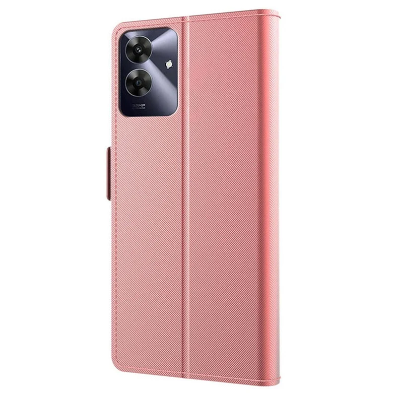 For Realme Note 60 Case Stand PU Leather Phone Cover Card Holder Mirror - Rose Gold