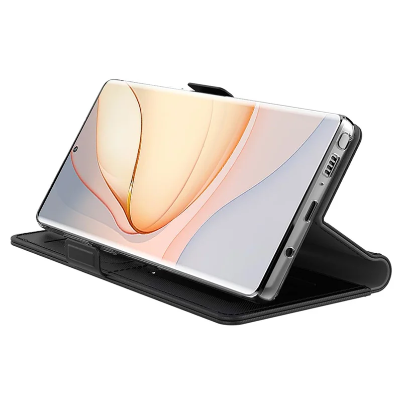 For ZTE Blade A35 Case Stand PU Leather Phone Cover Card Holder Mirror - Black