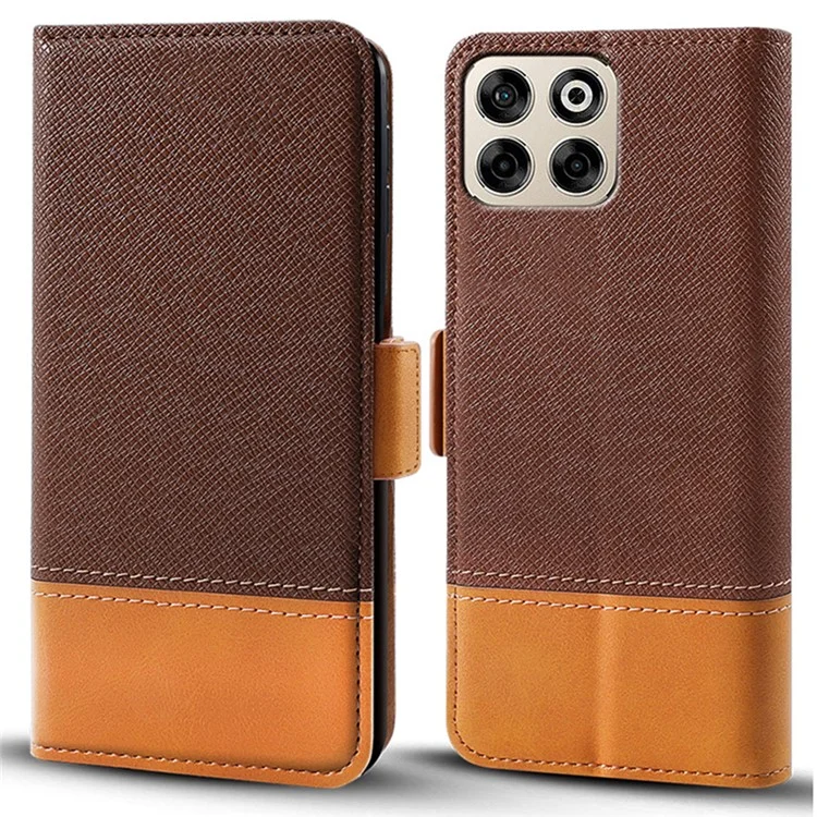 For ZTE Blade A35 Case Color Splicing PU Leather Wallet Phone Cover - Brown