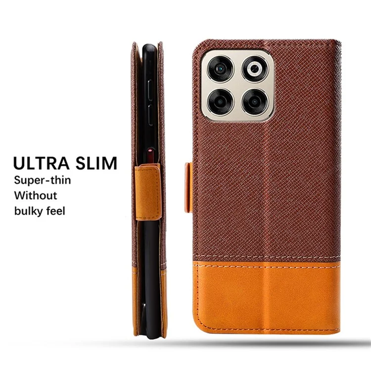 For ZTE Blade A35 Case Color Splicing PU Leather Wallet Phone Cover - Brown