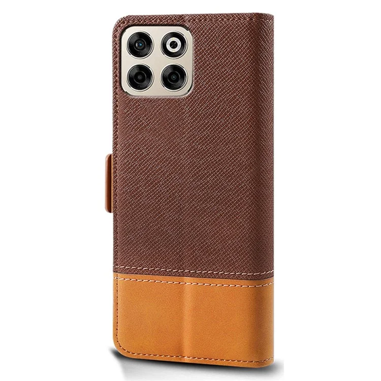 For ZTE Blade A35 Case Color Splicing PU Leather Wallet Phone Cover - Brown