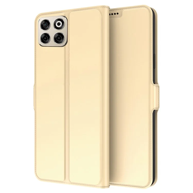 For ZTE Blade A35 Case Shockproof TPU Inner Shell Leather Phone Cover Card Slot - Gold