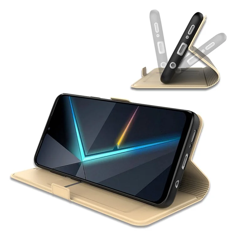 For ZTE Blade A35 Case Shockproof TPU Inner Shell Leather Phone Cover Card Slot - Gold