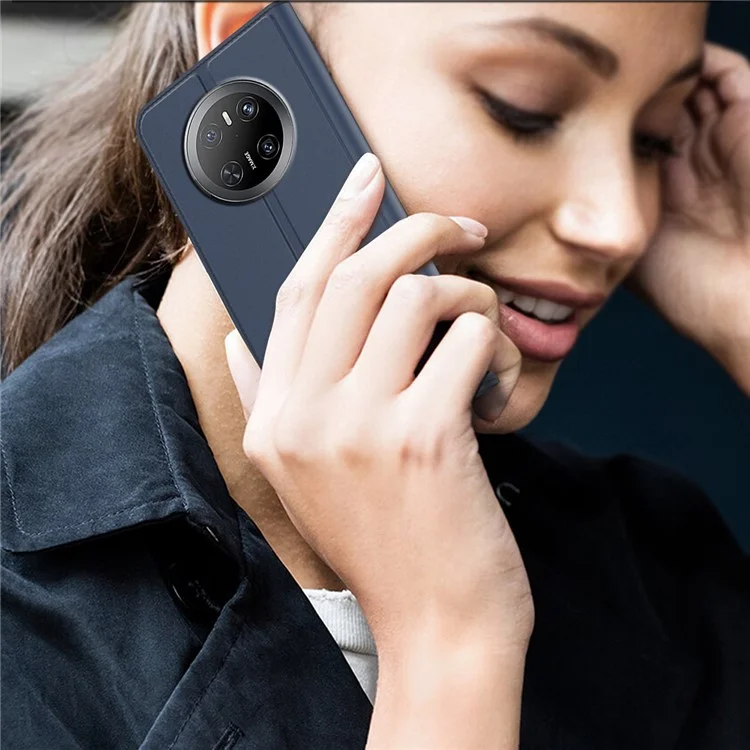 Für Huawei Mate 70 Hülle Leder Telefon Cover mit Kartenfach Ständer Magnetverschluss - Blau
