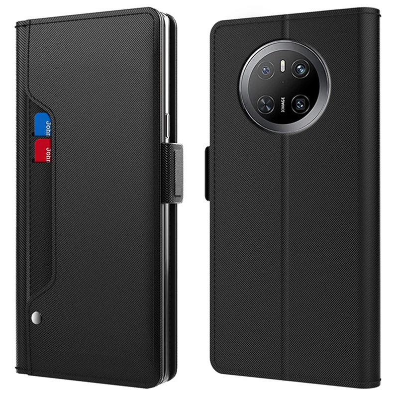 Für Huawei Mate 70 Hülle Ständer PU-Leder Handyhülle Kartenfach Spiegel - Schwarz