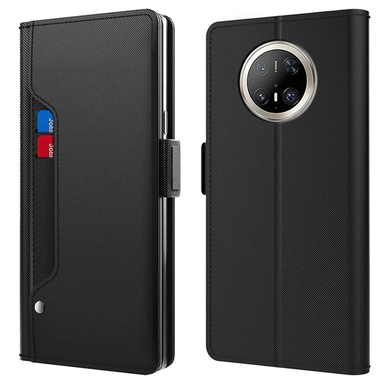 Funda para Huawei Mate 70 Pro / 70 Pro+ Soporte de cuero PU Cubierta de teléfono Tarjetero Espejo - Negro