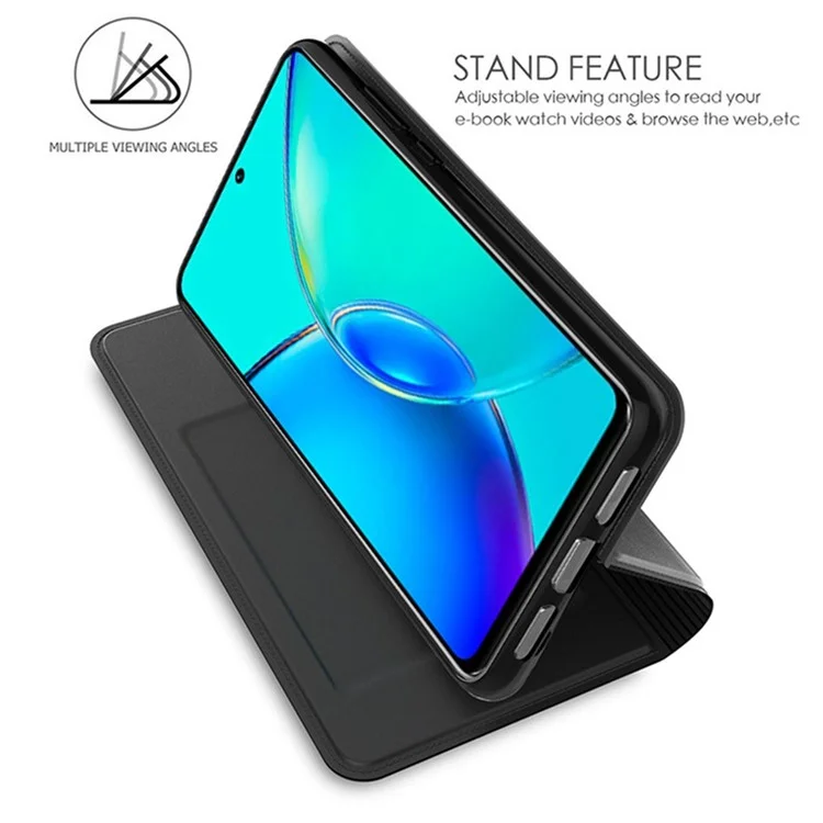 Чехол для vivo S20 5G из искусственной кожи с держателем для карт, подставкой и магнитным замком - черный
