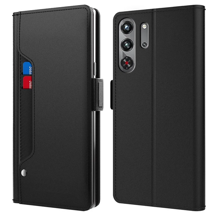 Для ZTE nubia Red Magic 10 Pro 5G Чехол Подставка из искусственной кожи Чехол для телефона Держатель для карт Зеркало - Черный