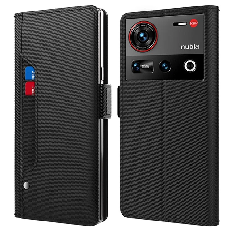 Funda para ZTE nubia Z70 Ultra de cuero PU con soporte, tapa y espejo - Negro
