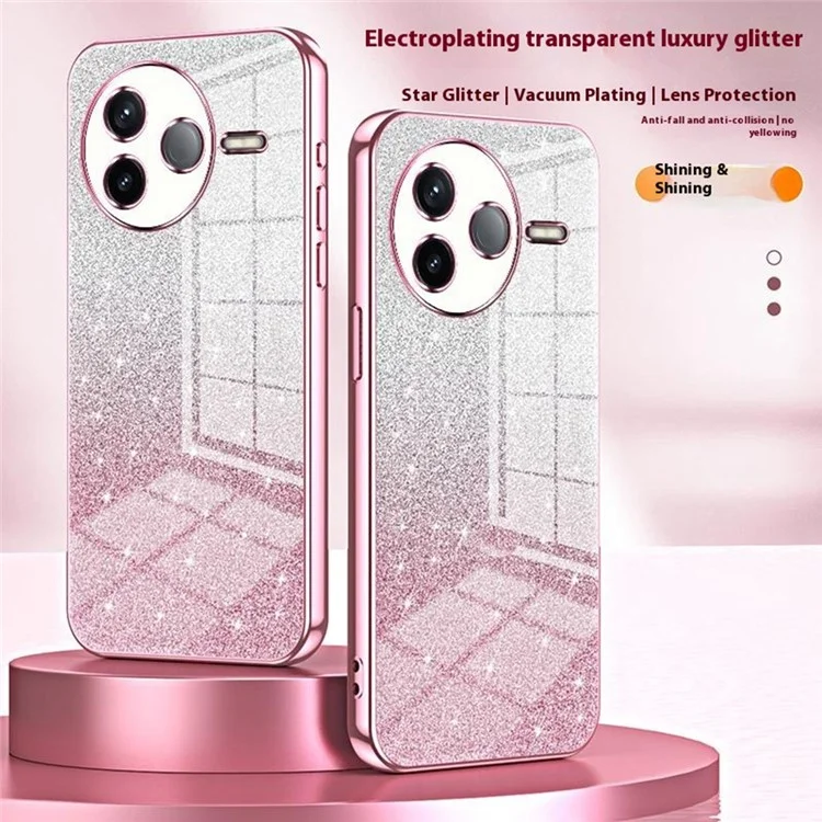 Für das Xiaomi Redmi K80 5G Hülle Elektrolytische Verlaufsglitzer TPU Handyhülle - Pink