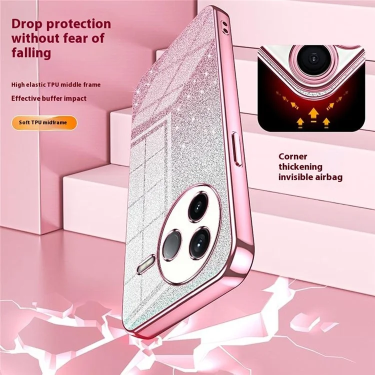 Für das Xiaomi Redmi K80 5G Hülle Elektrolytische Verlaufsglitzer TPU Handyhülle - Pink