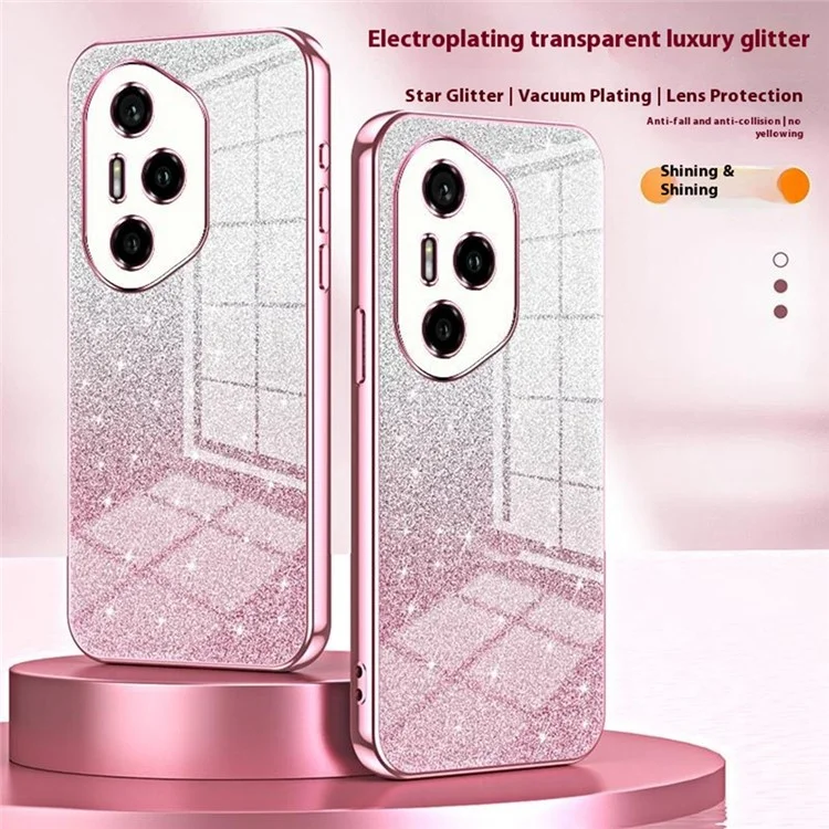 Funda de teléfono For Honor 300 Pro Case Electroplating Gradient Glitter TPU - Rosa