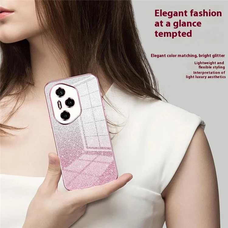 Funda de teléfono For Honor 300 Pro Case Electroplating Gradient Glitter TPU - Rosa