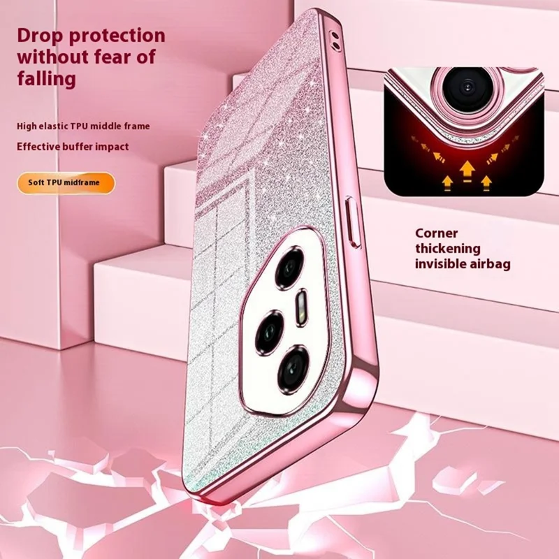 Fodral för Honor 300 Pro, elektropläterat fodral med glittrigt tonådlingsmönster i TPU - Lila
