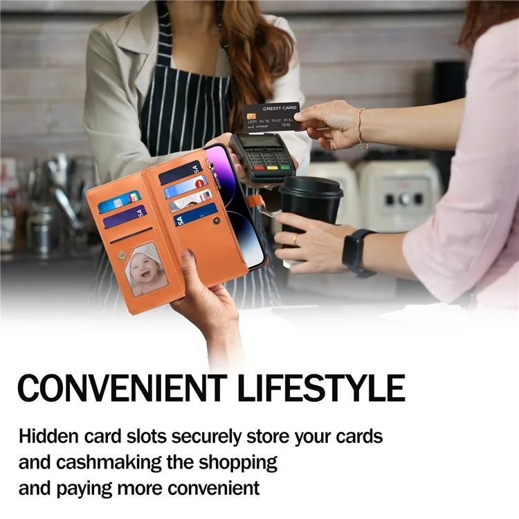Capa de telefone de couro com zíper da série Galaxy ESEBLE para Samsung Galaxy A26 5G com bloqueio RFID - Marrom