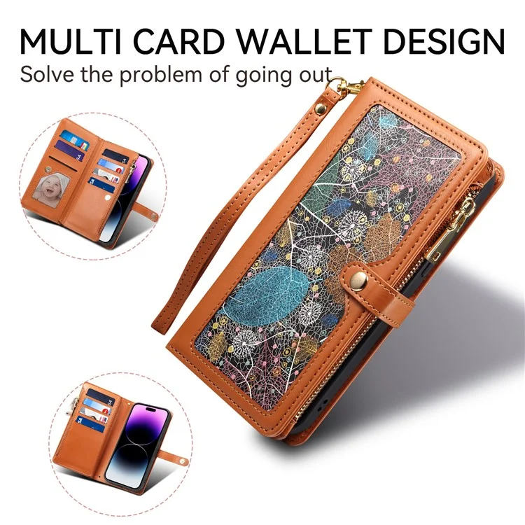 Capa de telefone de couro com zíper da série Galaxy ESEBLE para Samsung Galaxy A26 5G com bloqueio RFID - Marrom