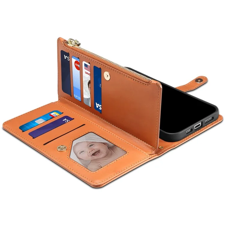 Capa de telefone de couro com zíper da série Galaxy ESEBLE para Samsung Galaxy A26 5G com bloqueio RFID - Marrom