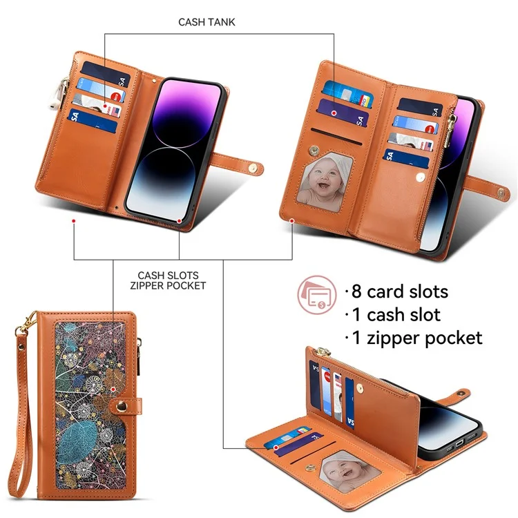 Capa de telefone de couro com zíper da série Galaxy ESEBLE para Samsung Galaxy A26 5G com bloqueio RFID - Marrom
