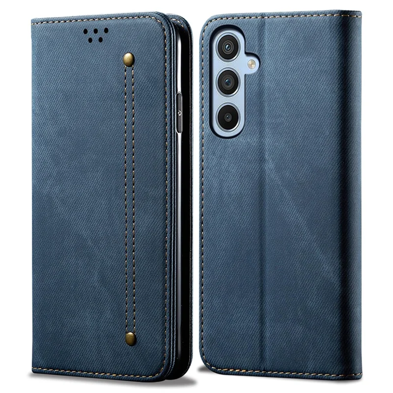 For Samsung Galaxy A26 5G Case Jeans Cloth Texture Anti-Scratch Leather Stand Phone Cover - Blue
