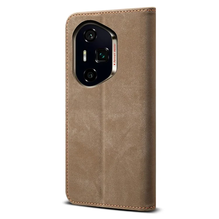 For Honor 300 Pro Case Jeans Cloth Texture Anti-Scratch Leather Stand Phone Cover - Khaki