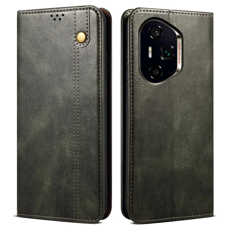 For Honor 300 Pro Case Crazy Horse Texture Waxy Leather Wallet Stand Phone Cover - Green